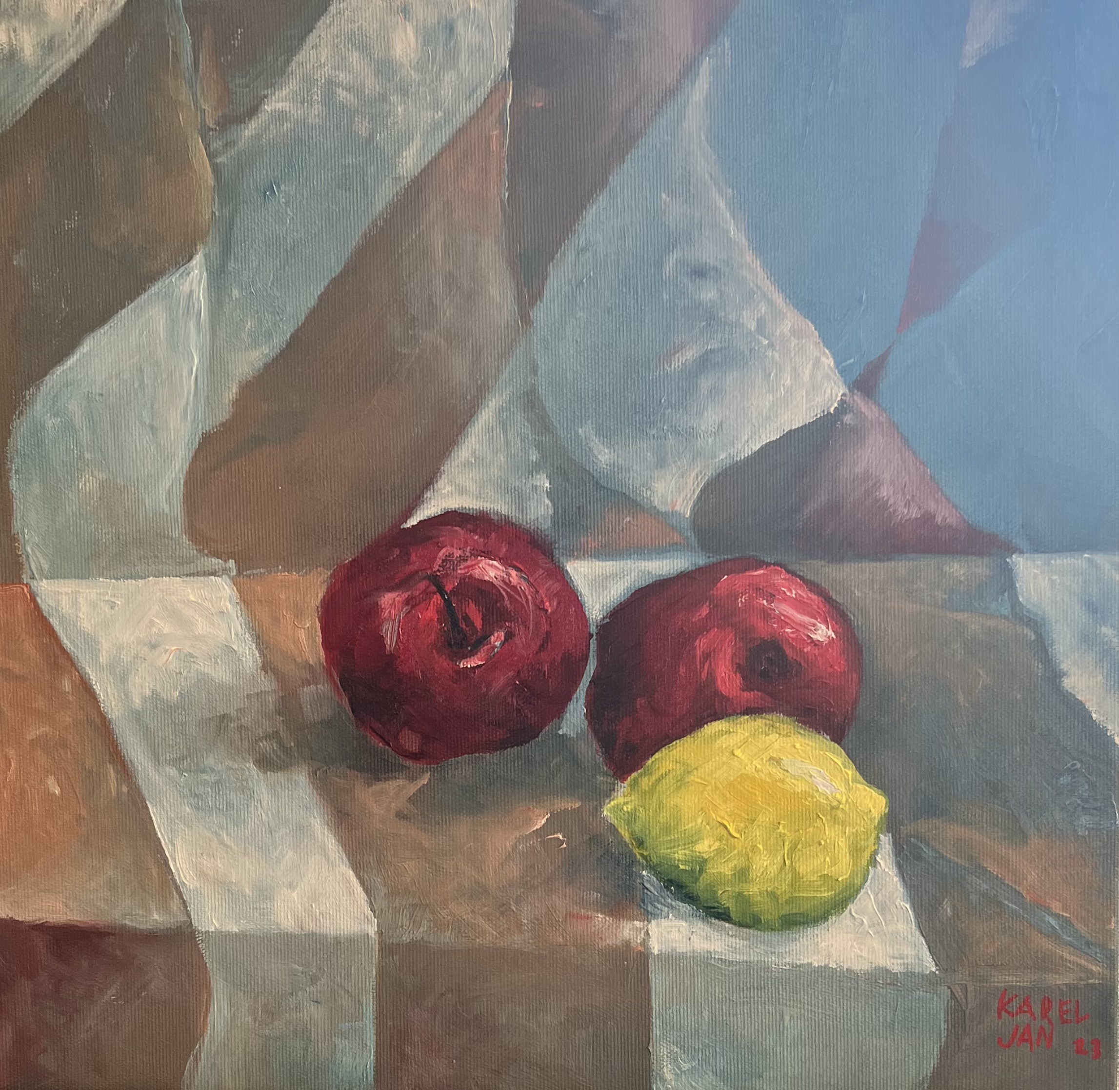 Zátiší s jablky a citrónem