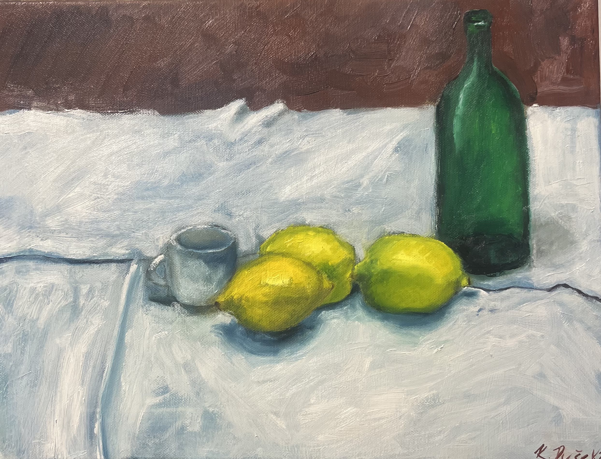 Zátiší s citrónem a flaškou